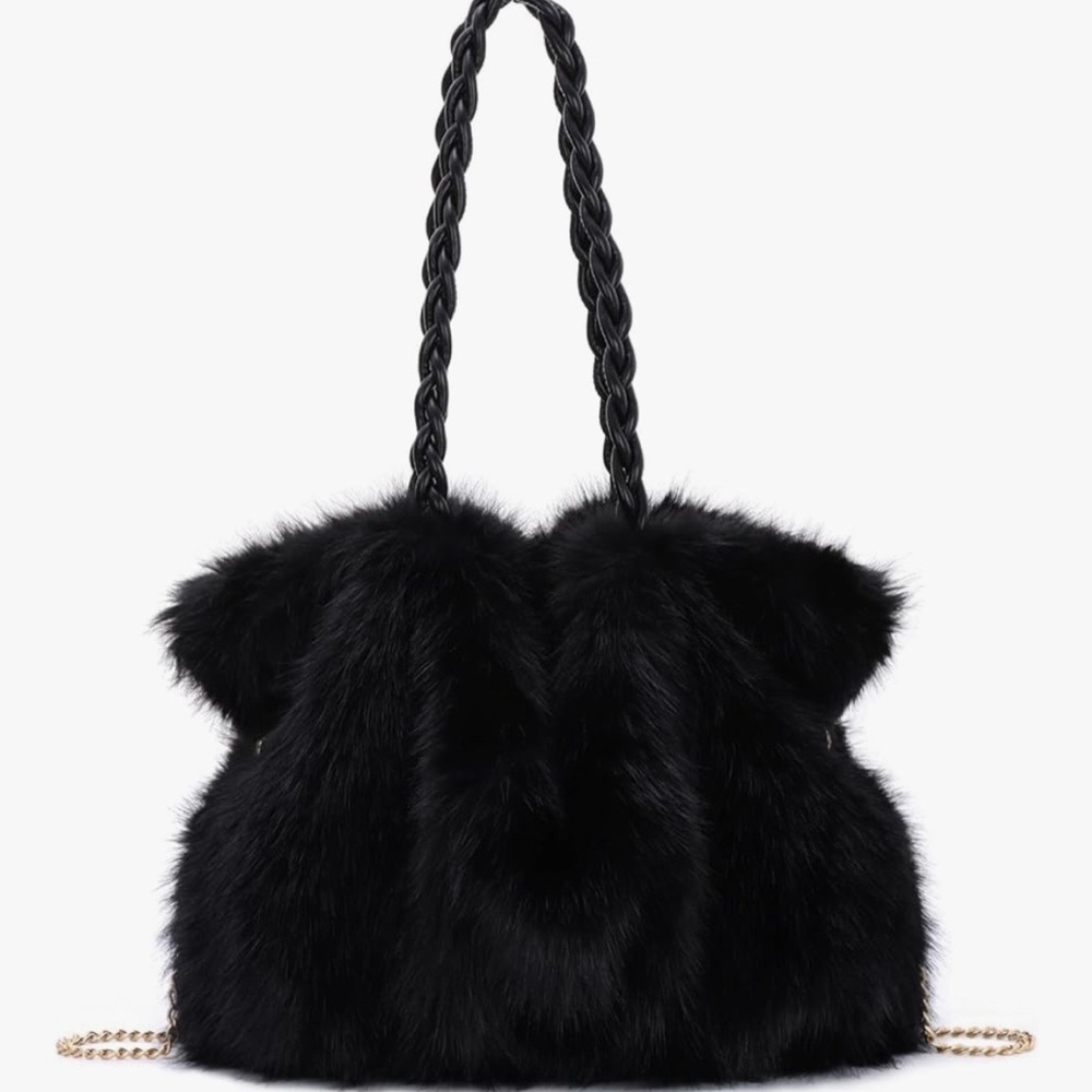 Luxury Long Pile Faux Mink Tote Vegan Winter Handbag with Leatherette Handle